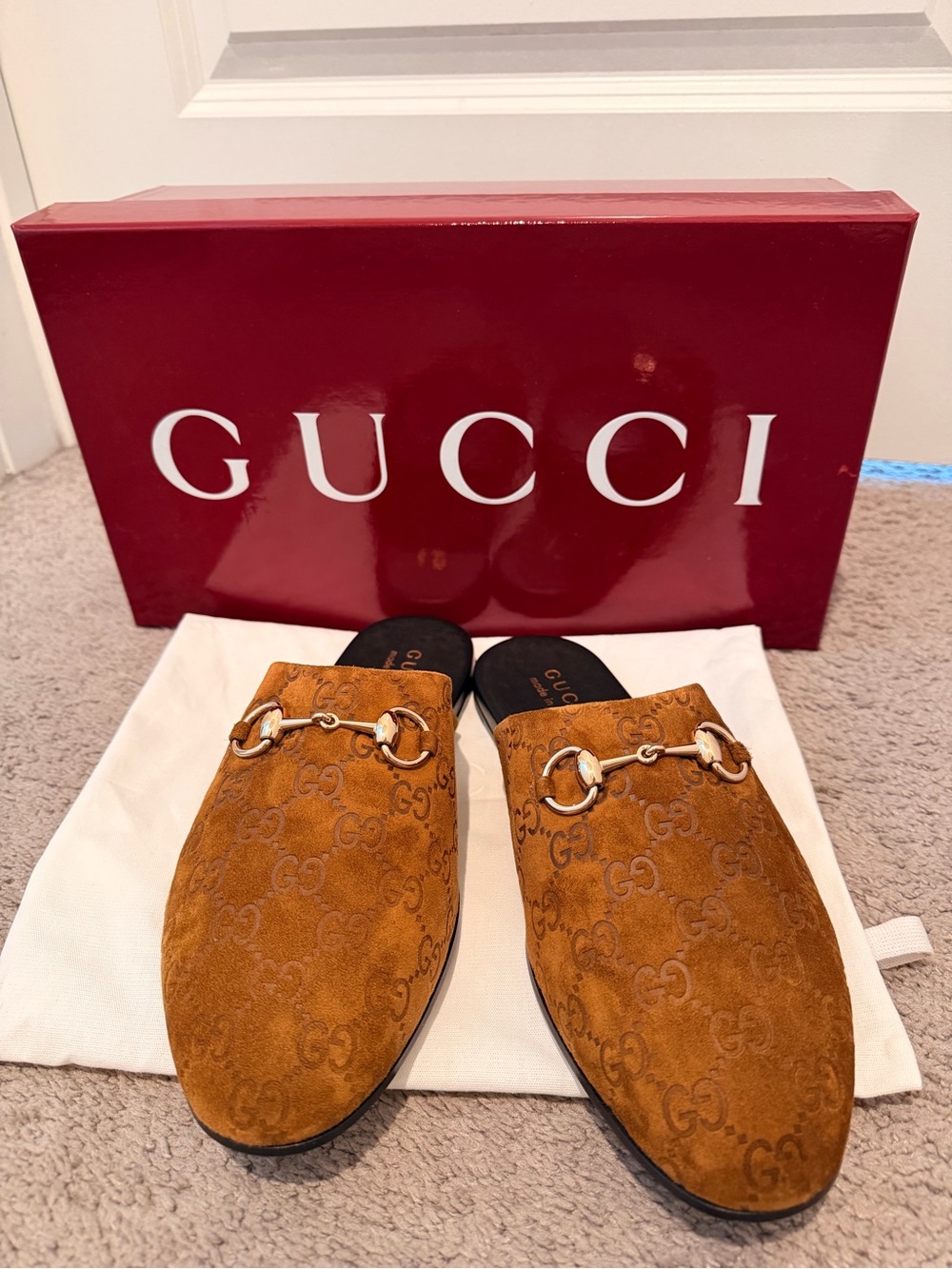 NEW Gucci Men's Suede GG Horsebit Mule (Authentic)
